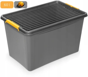 Pojemnik 60L na kółkach z pokrywą szary 58x39cm do piwnicy