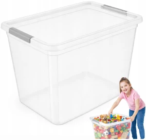 Pojemnik plastikowy 80L z pokrywą zamykany na przezroczysty duży box