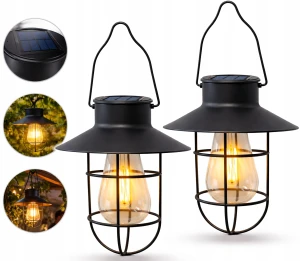 Lampa Solarna Wisząca Ogrodowa LED Retro Lampiony Taras Balkon Ogród 2szt