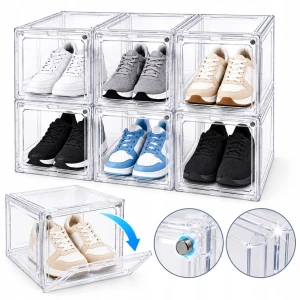6 szt Pojemnik na buty Premium przezroczysty piętrowany z klapką na magnesy