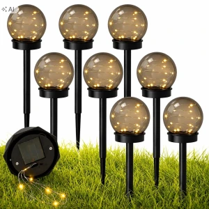 Lampki solarne kule 8 szt 34 cm wbijane ogrodowe 6 LED czujnik zmierzchu